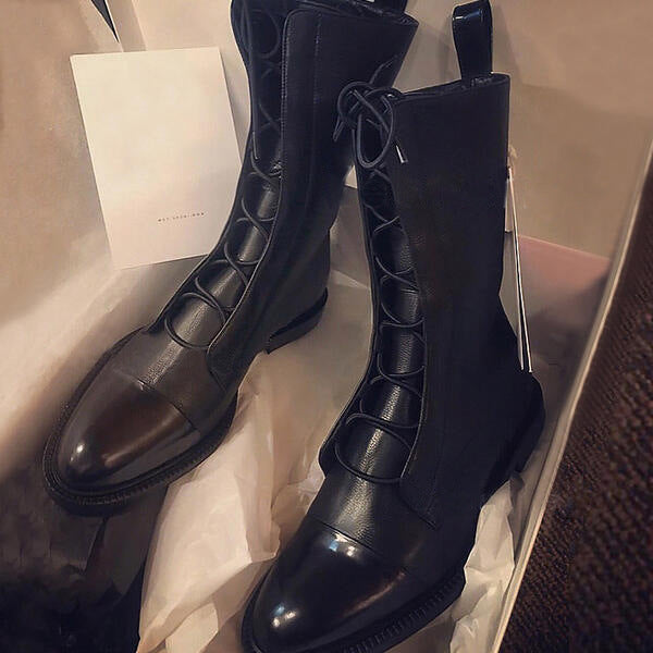 Sarah Express Fleece-Lined British Style Combat Boots