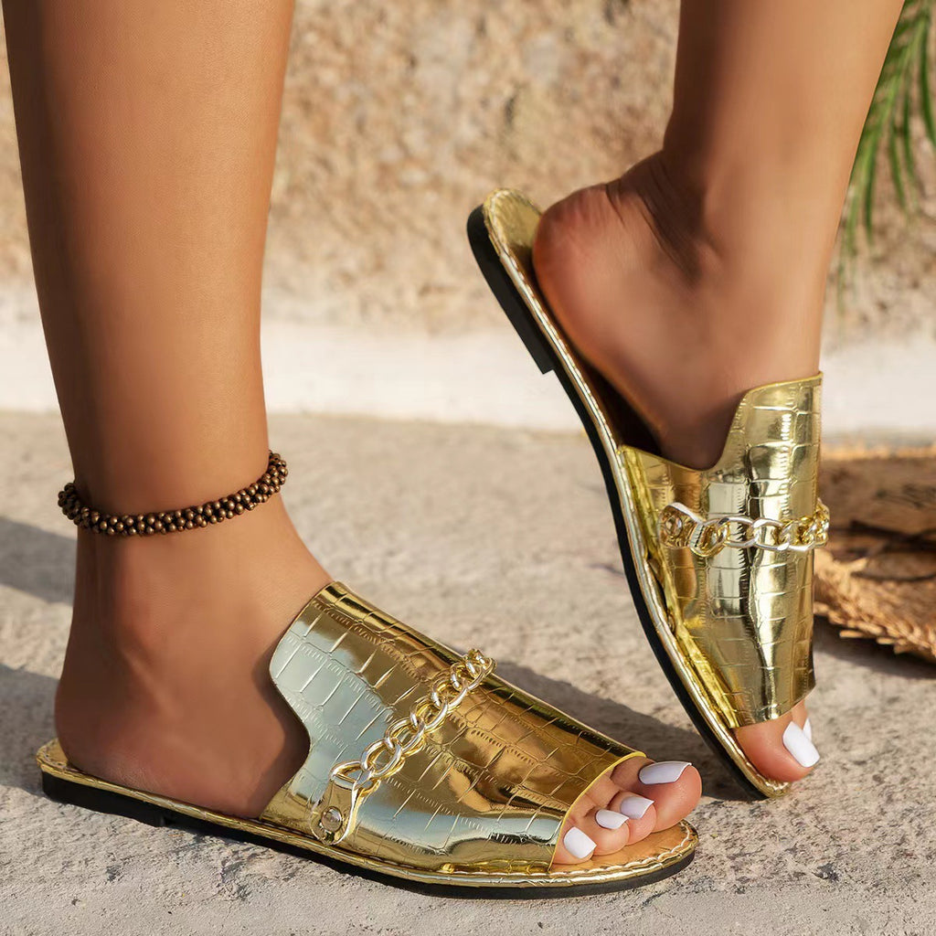 Sarah Express Women's Chain Pattern Flat Slides