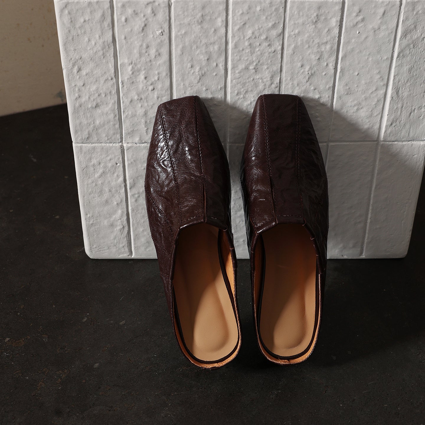 Sarah Express Washed Cowhide Square-Toe Low Block Mules