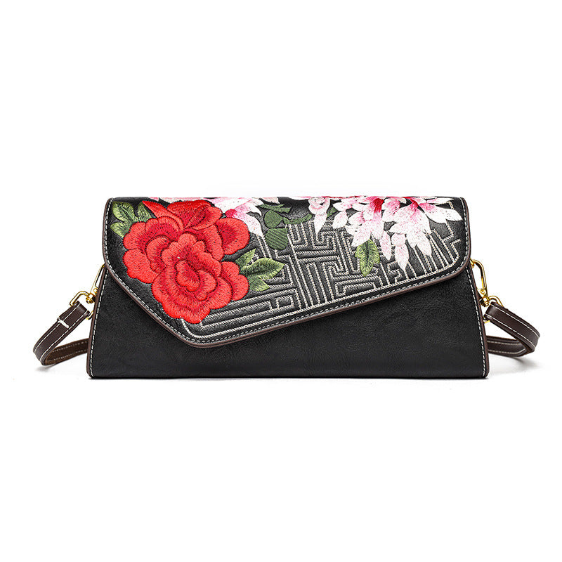 Sarah Express Embroidered Floral Chinese Style Shoulder Bag Black