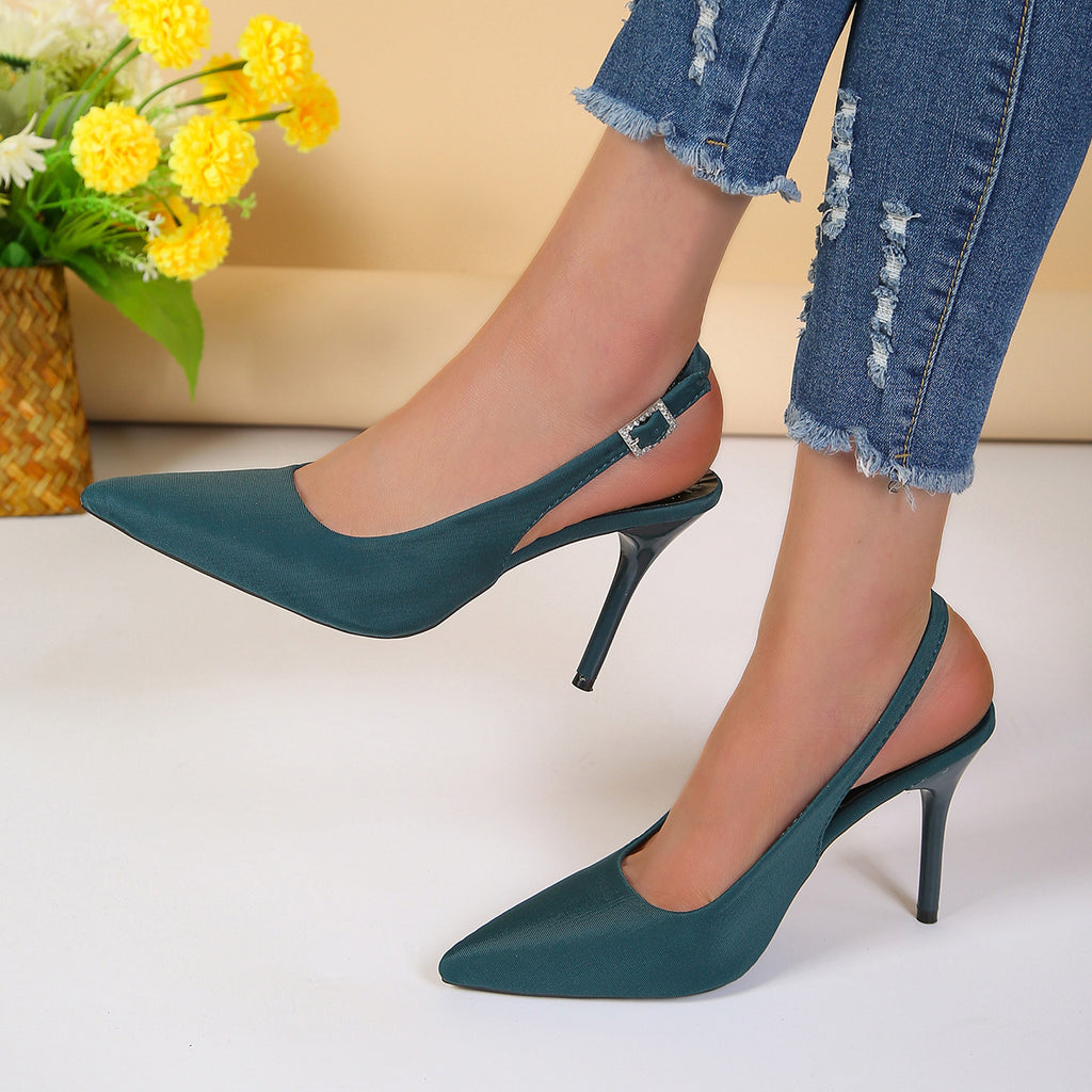 Sarah Express Pointed Toe Buckle Strap Stiletto Sandals Blue