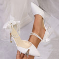 Sarah Express Bow Strap Pointed Toe High Heels White