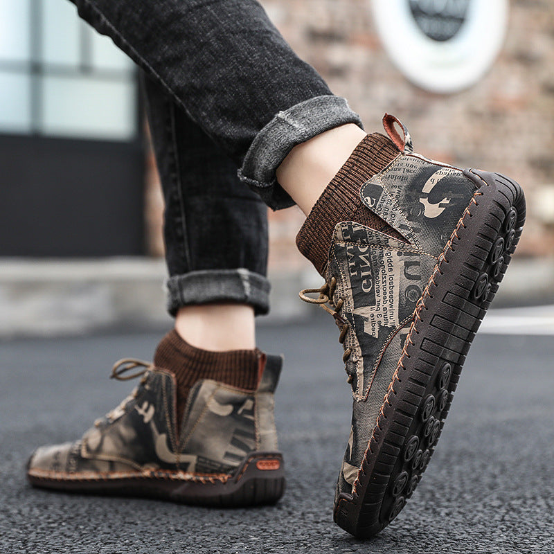 Sarah Express High-Top Cotton-Padded Patterned Casual Sneakers