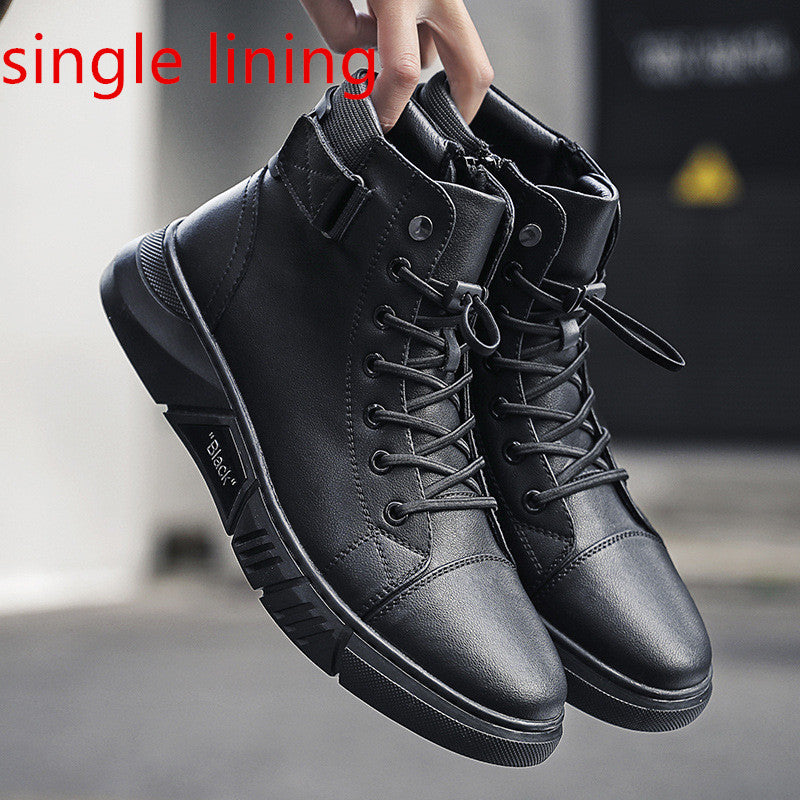 Sarah Express Men's High-Top Leather Martin Boots Black single lining