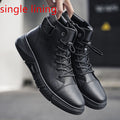 Sarah Express Men's High-Top Leather Martin Boots Black single lining