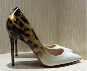 Sarah Express Pointed-Toe Leopard Print Stiletto Heels White