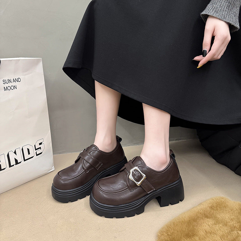 Sarah Express British Style Platform Buckle Loafers