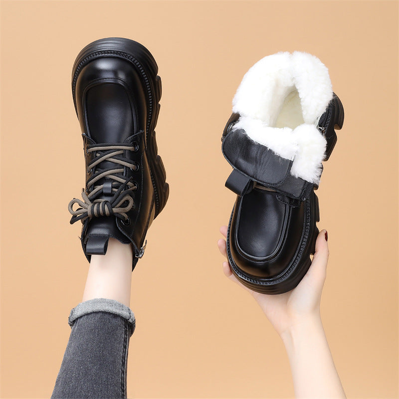 Sarah Express Women's Wool-Lined Leather Winter Boots Black