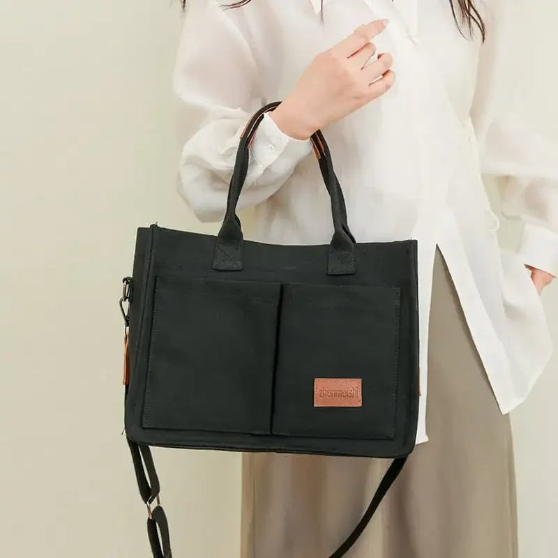 Sarah Express Canvas Multi-Pocket Tote and Crossbody Bag