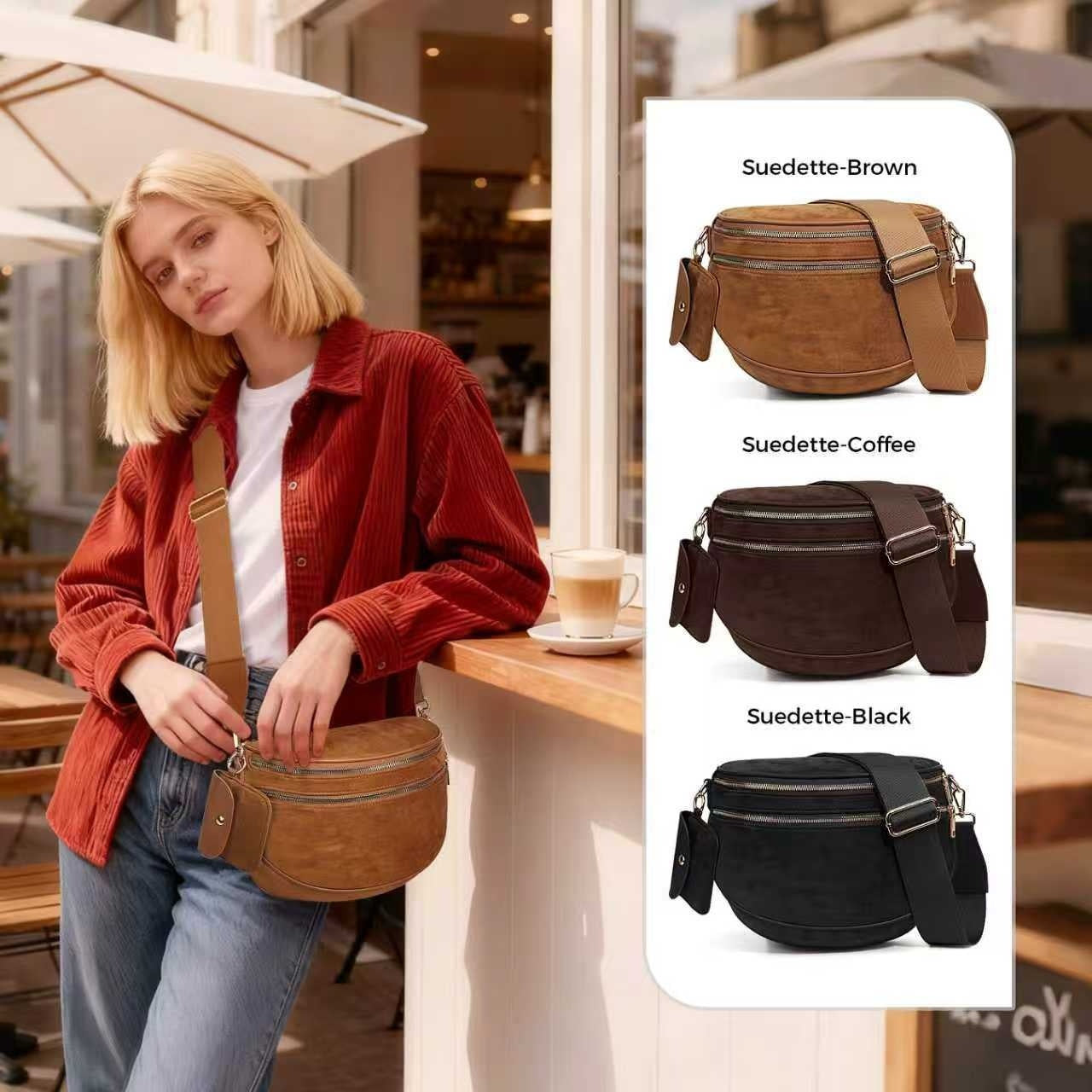 Sarah Express Round Suede Texture Crossbody Shoulder Bag