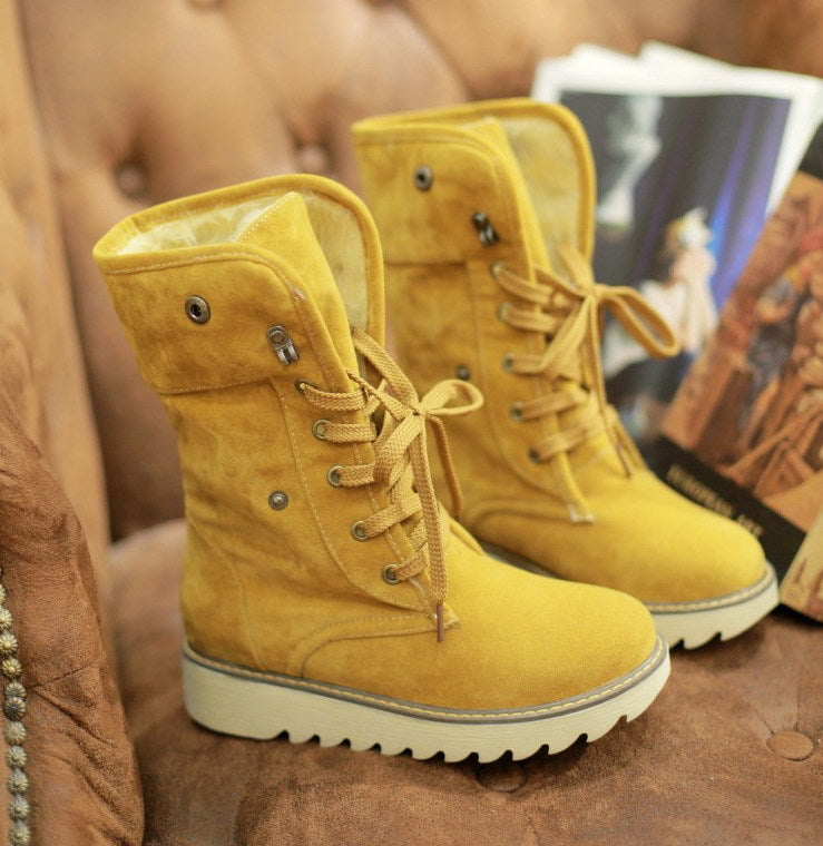Sarah Express Lace Up Fur Lined Winter Boots Yellow