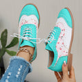 Sarah Express Color-Block Lace-Up Round Toe Flats Cyan