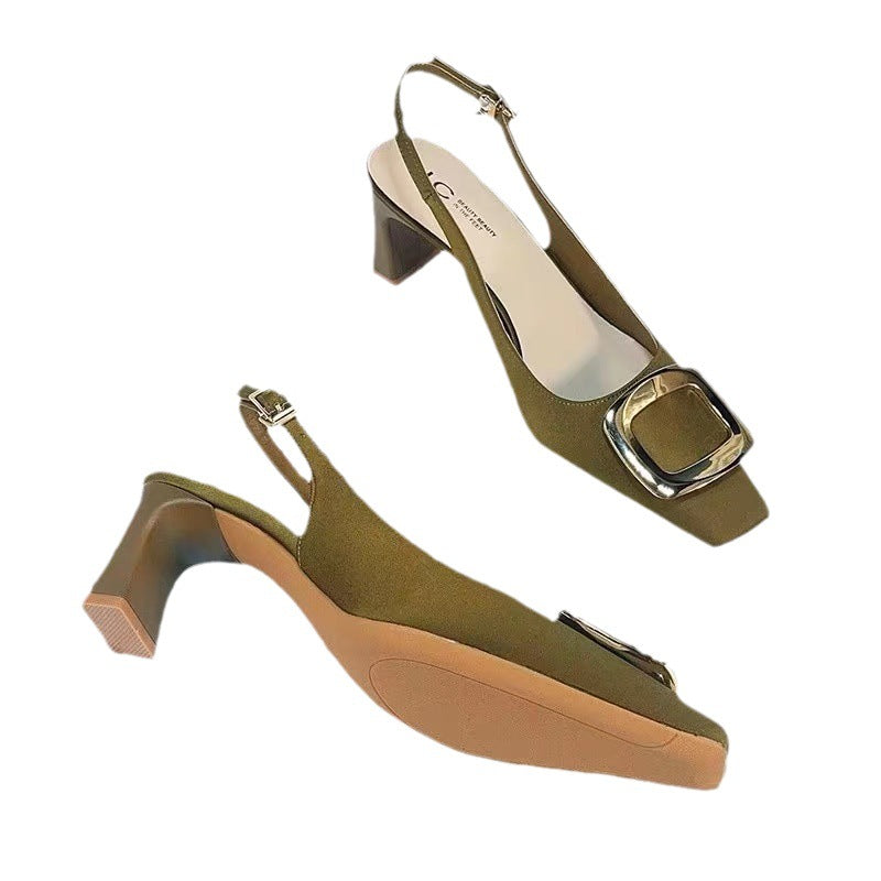 Sarah Express Square Toe Buckle Slingback Block Heels