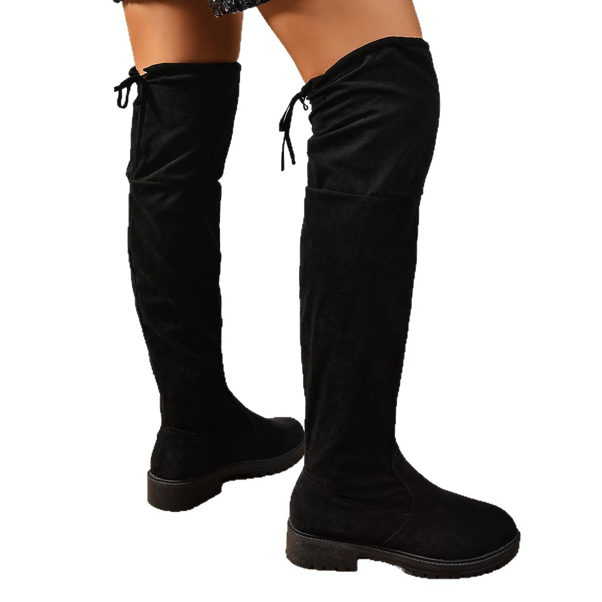 Sarah Express Elastic Suede Knee High Boots