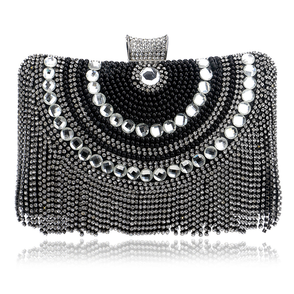 Sarah Express Crystal Tassel Evening Banquet Clutch Bag Black