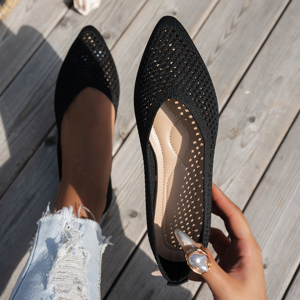 Sarah Express Pointed-Toe Flyknit Slip-On Loafer Flats Black