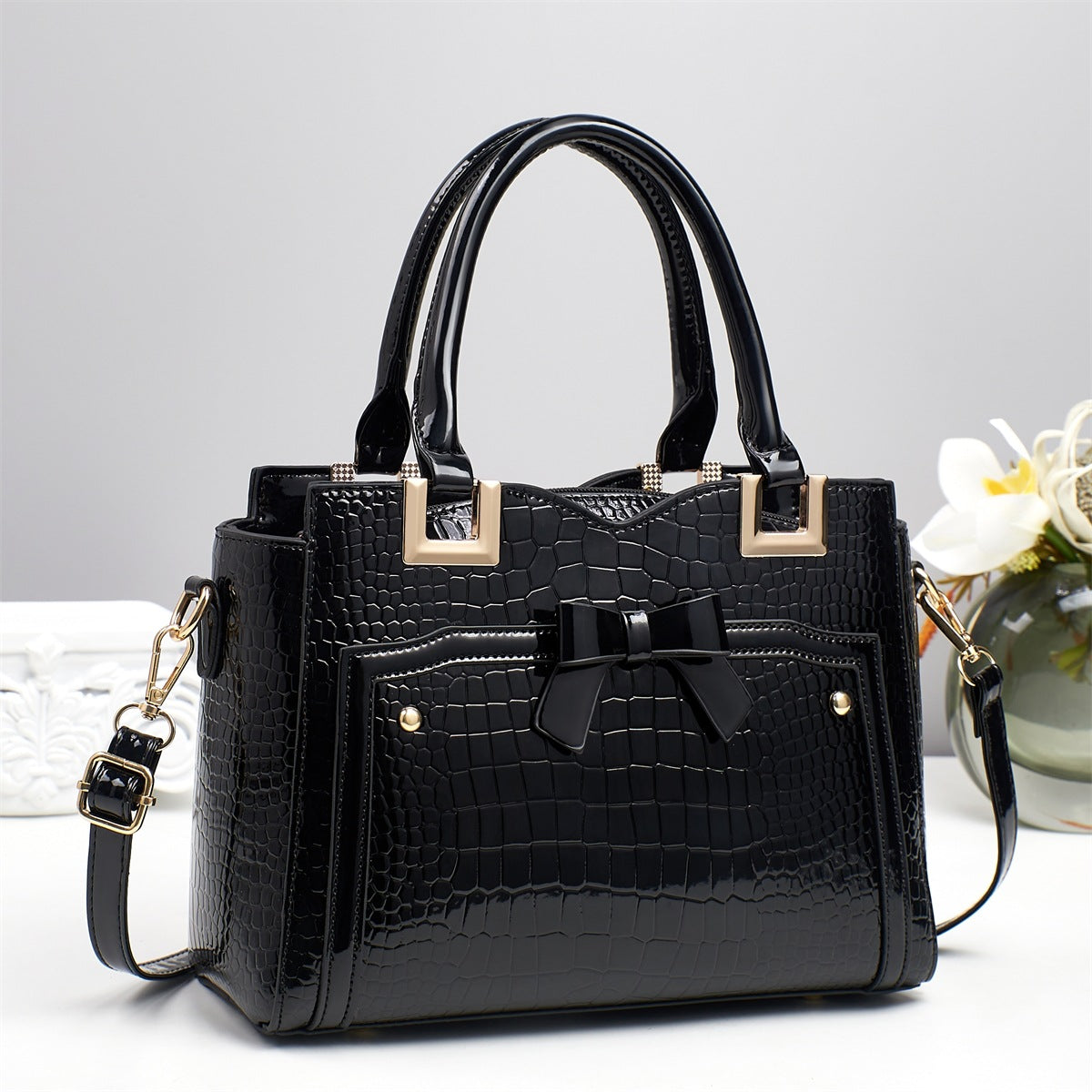 Sarah Express Structured PU Leather Tote Clutch Set