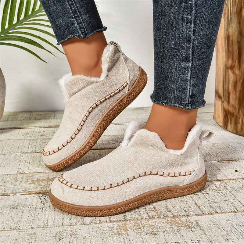 Sarah Express Women's V-Cut Plush Lined Ankle Boots