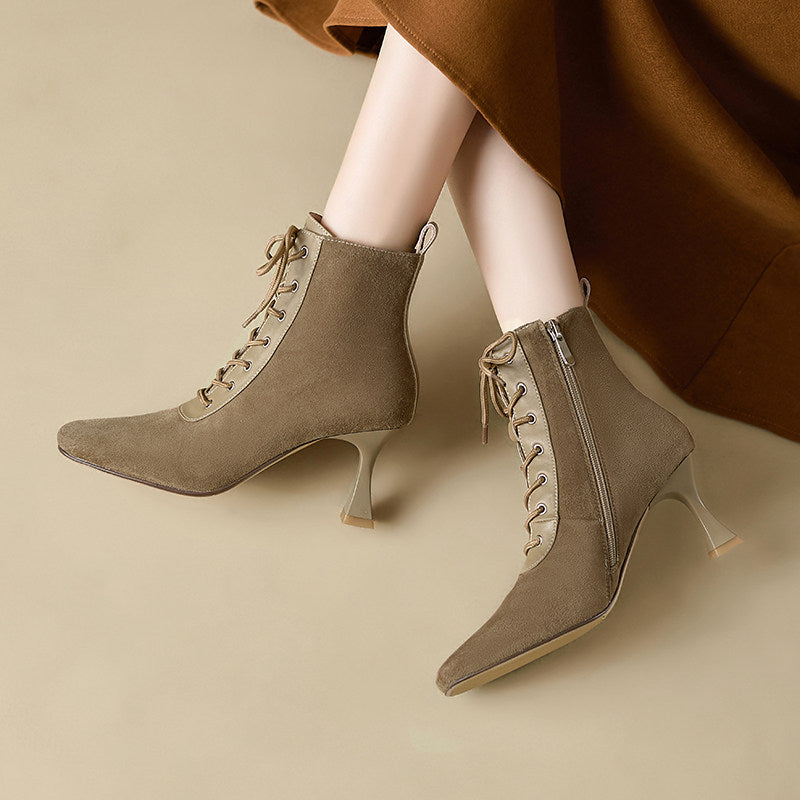 Sarah Express Retro Square-Toe Stiletto Ankle Boots