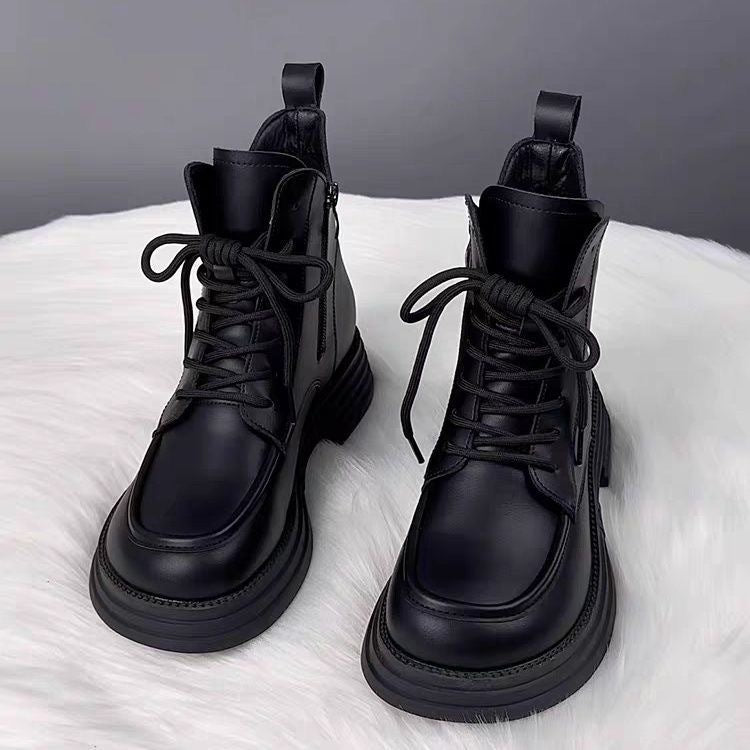 Sarah Express Chunky Sole Mid-Calf Lace-Up Boots