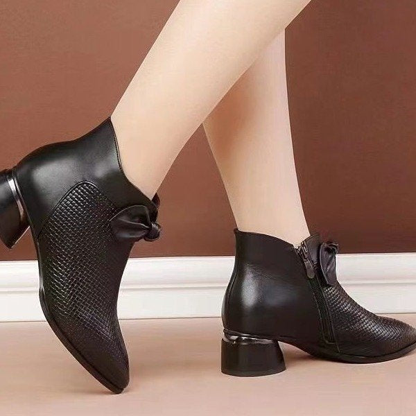 Sarah Express Pointed Toe Chunky Heel Ankle Boots