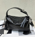 Sarah Express Ruched Top-Grain Cowhide Small Handbag Black