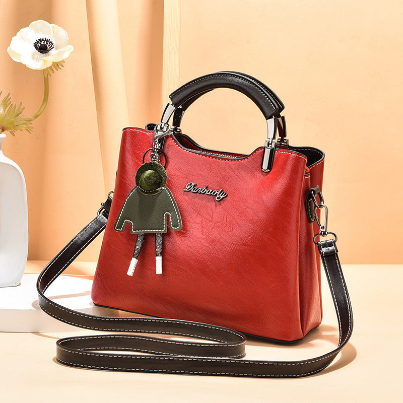 Sarah Express Retro Small Handbag with Detachable Charm Wine Red