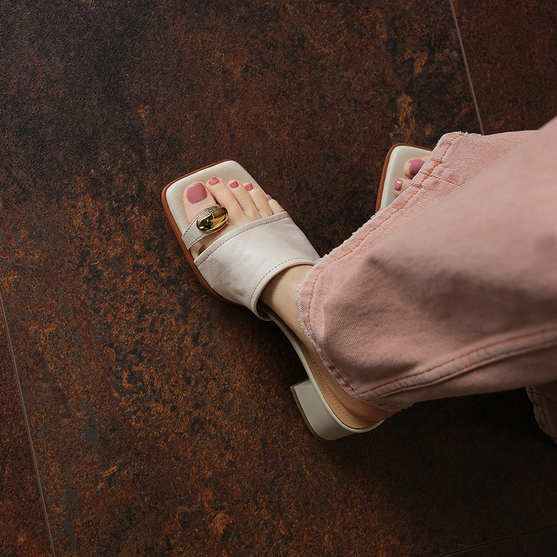 Sarah Express Lambskin Square Toe Block Heel Mules