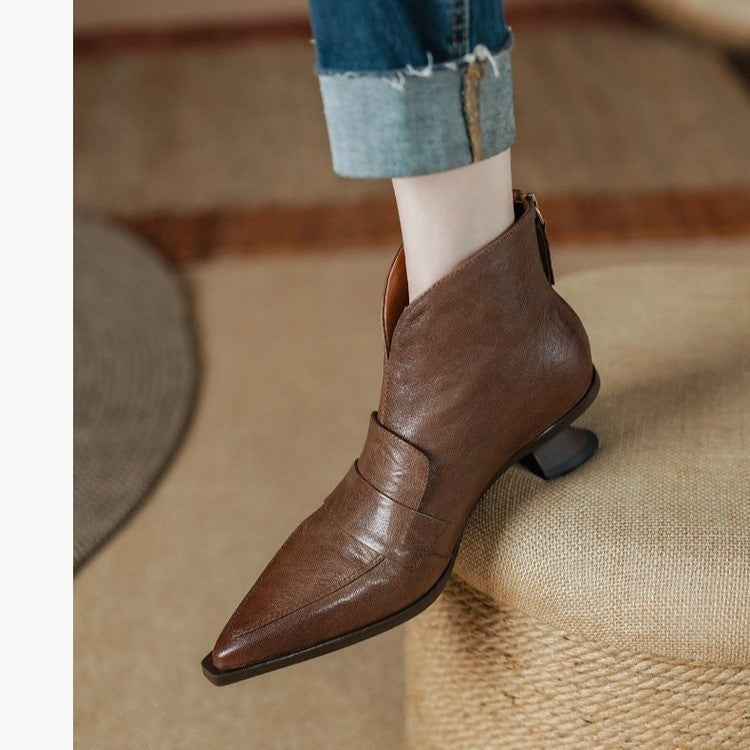Sarah Express Vintage Pointed-Toe Mid-Heel Ankle Boots