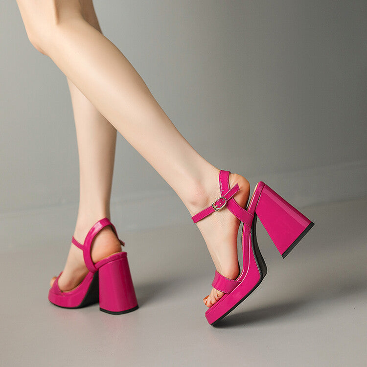 Sarah Express Round Toe Chunky Heel Buckle Sandals