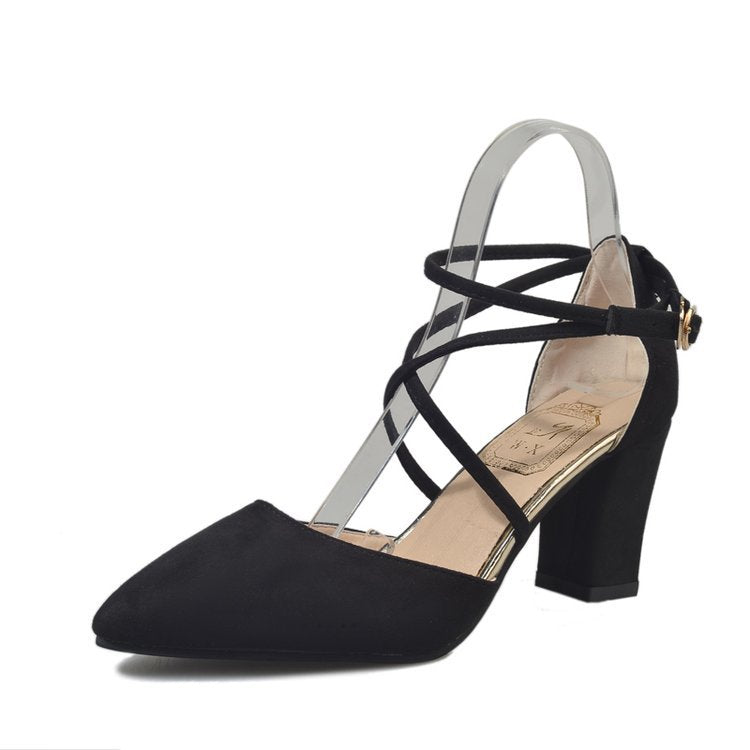 Sarah Express Pointed Toe Buckle Strap Block Heels