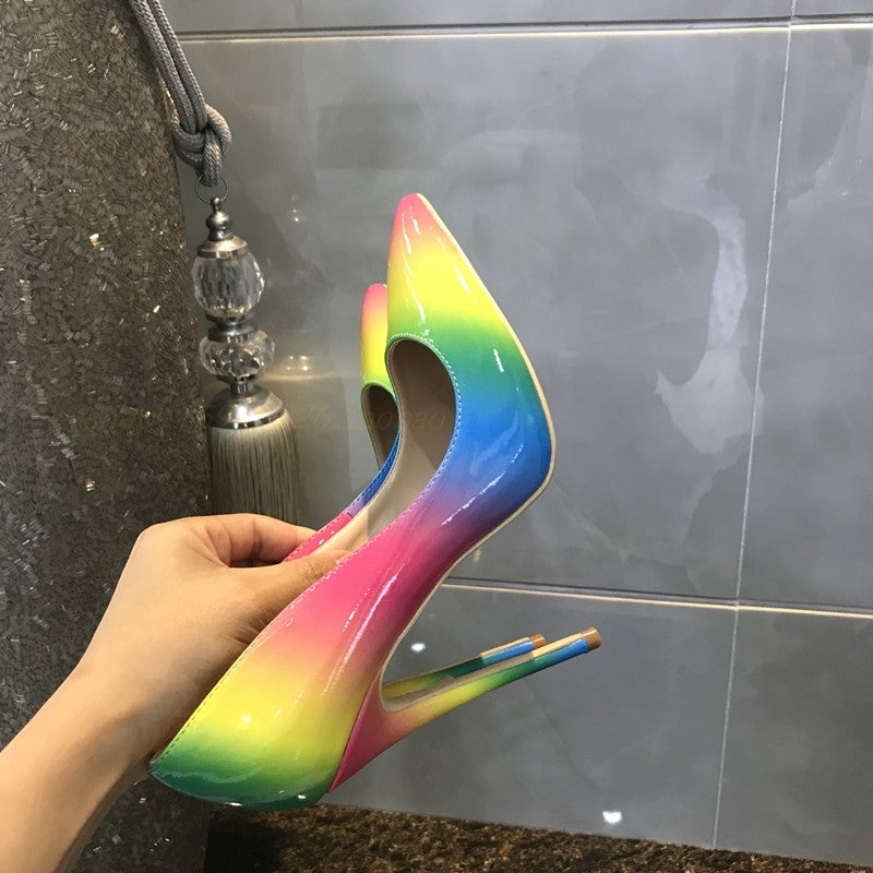 Sarah Express Rainbow Gradient Pointed Toe Stiletto Heels Color