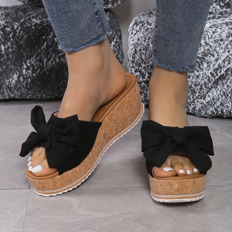 Sarah Express Bow Detail Wedge Platform Slide Sandals