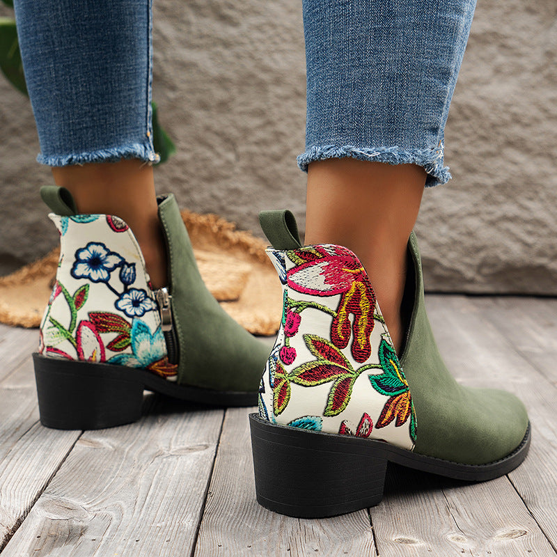 Sarah Express Floral Print Pointed Toe Ankle Boots