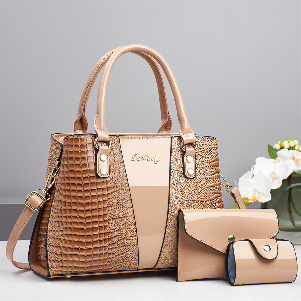 Sarah Express Crocodile Pattern 3-Piece Crossbody Bag Set Khaki 30.5X11X22CM