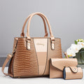 Sarah Express Crocodile Pattern 3-Piece Crossbody Bag Set Khaki 30.5X11X22CM