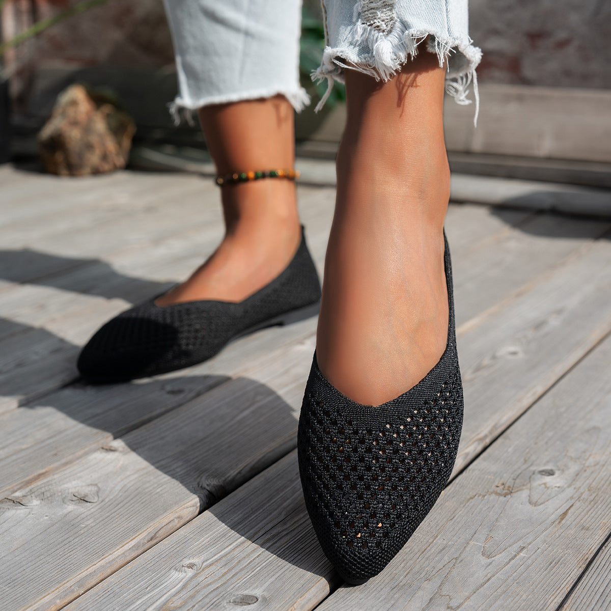 Sarah Express Pointed-Toe Flyknit Slip-On Loafer Flats