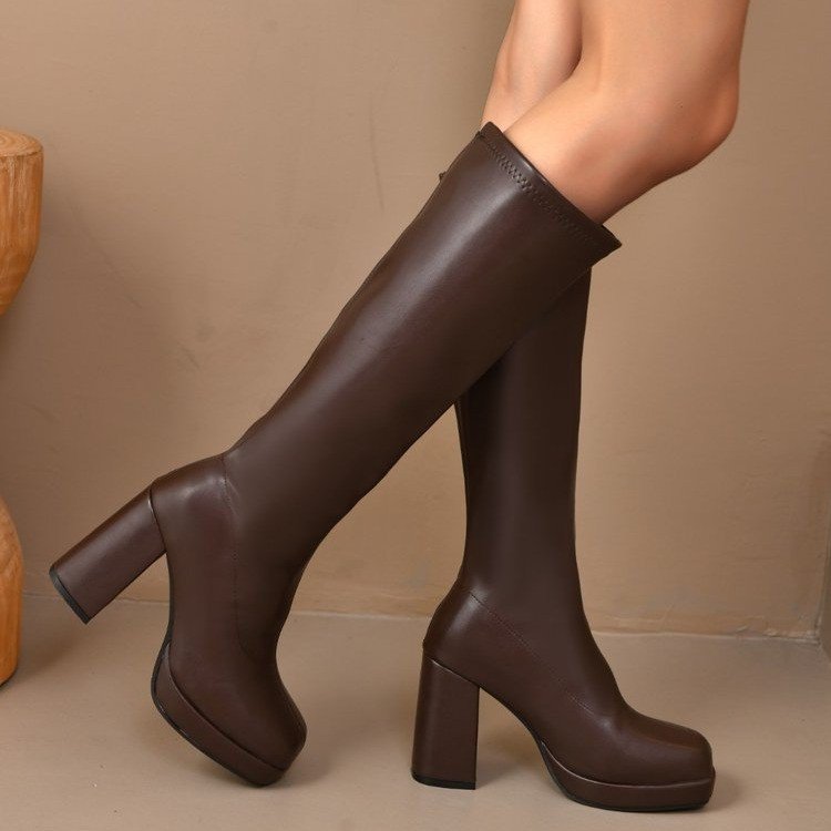 Sarah Express Chunky Heel Stretch Boots High Shaft