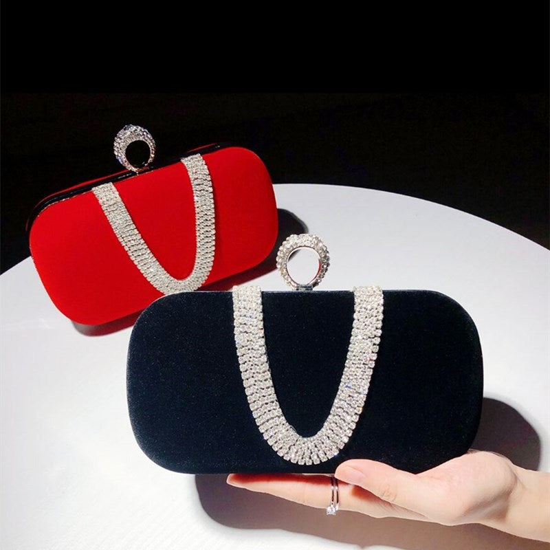 Sarah Express Velvet Rhinestone Evening Clutch Bag