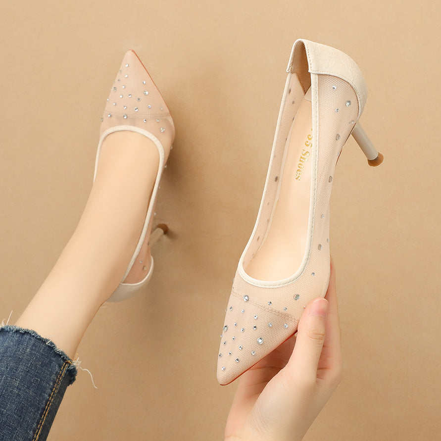 Sarah Express Pointed Toe Rhinestone Mesh Stiletto Heels