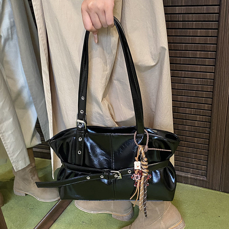 Sarah Express Oil-Waxed PU Leather Bucket Bag