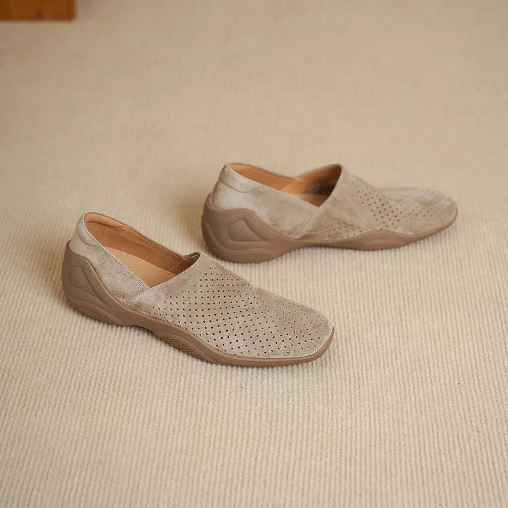 Sarah Express Square Toe Hollowed-Out Wedge Slip-On Flats
