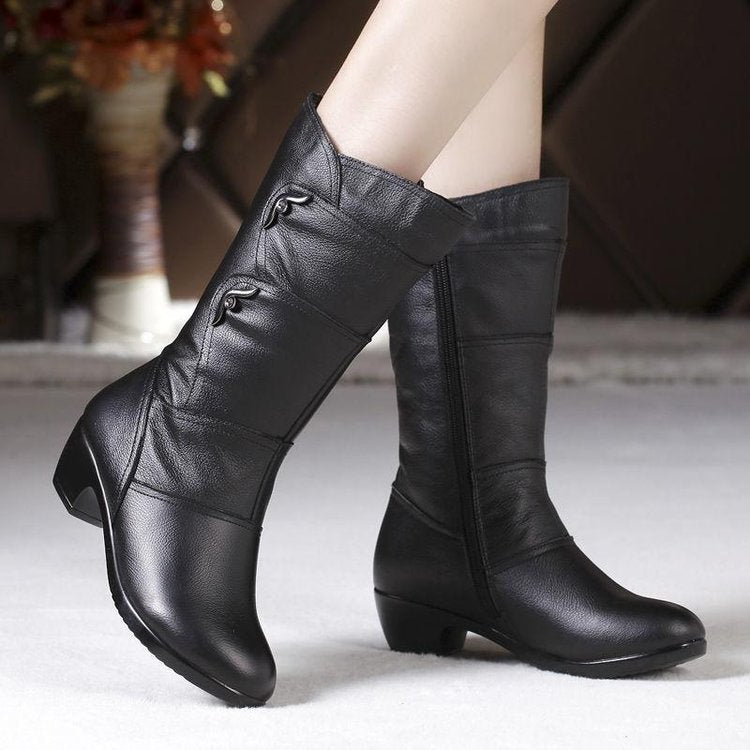 Sarah Express Women's Velvet Padded Mid-Calf Boots Black Single Liner