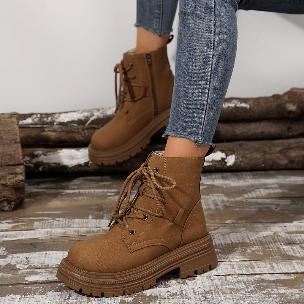 Sarah Express Women's Lace-Up Round Toe Ankle Boots