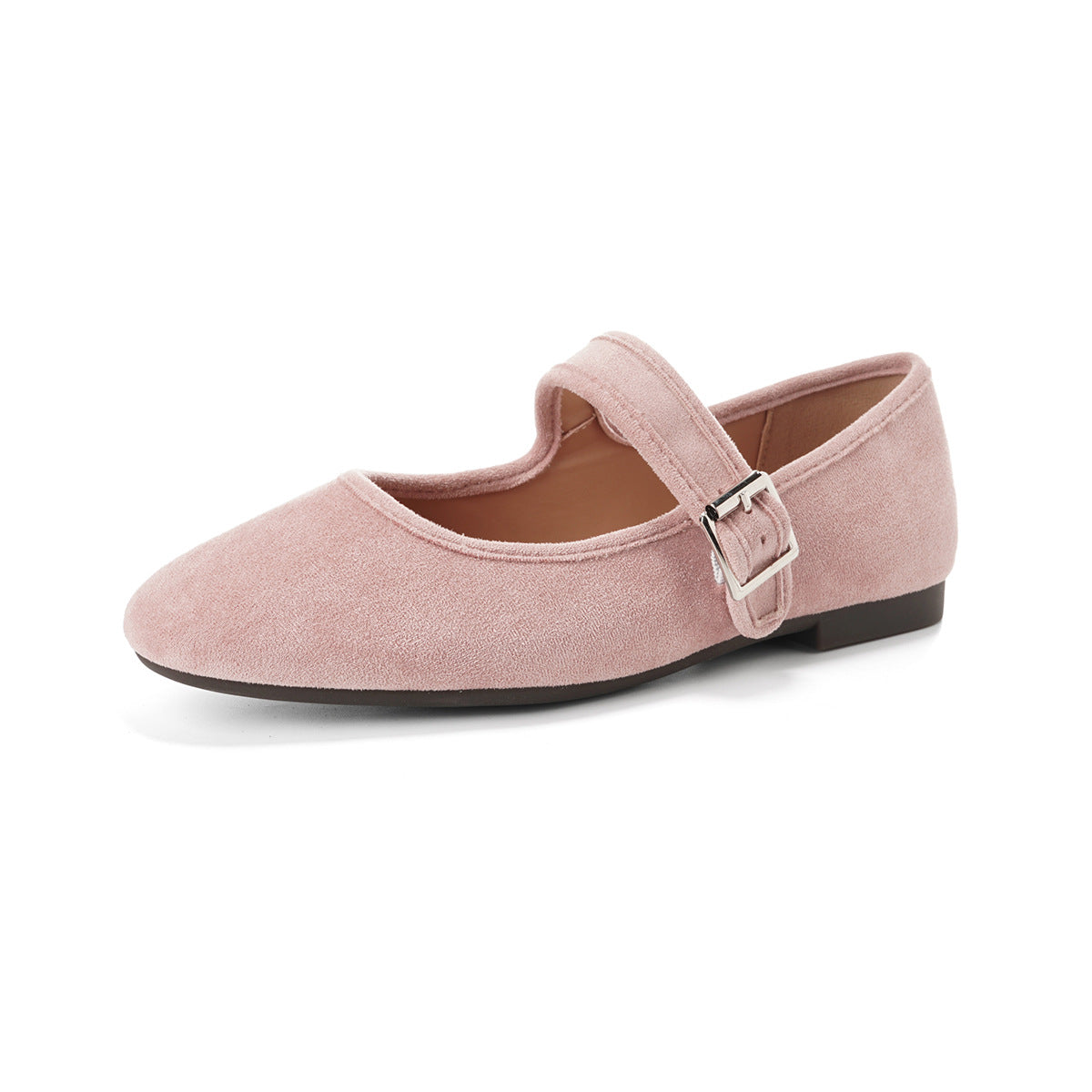 Sarah Express Suede Ballet Flats with Buckle Strap Pink