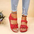 Sarah Express Women's Wedge Platform Velcro Sandals Red