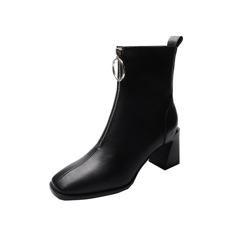 Sarah Express Square-Toe Chunky-Heel Mid-Calf Boots