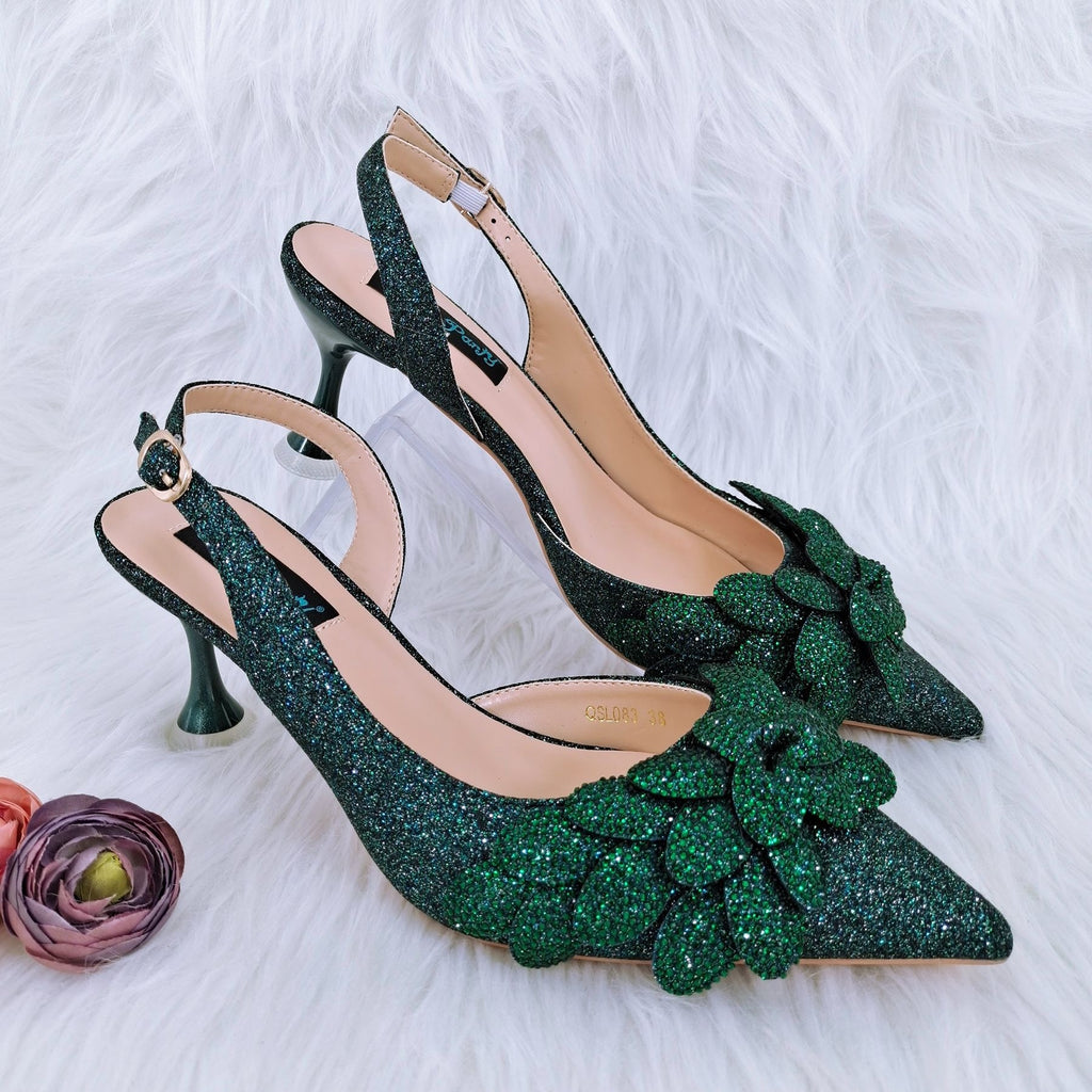 Sarah Express Rhinestone Floral Party Heels and Bag Set
