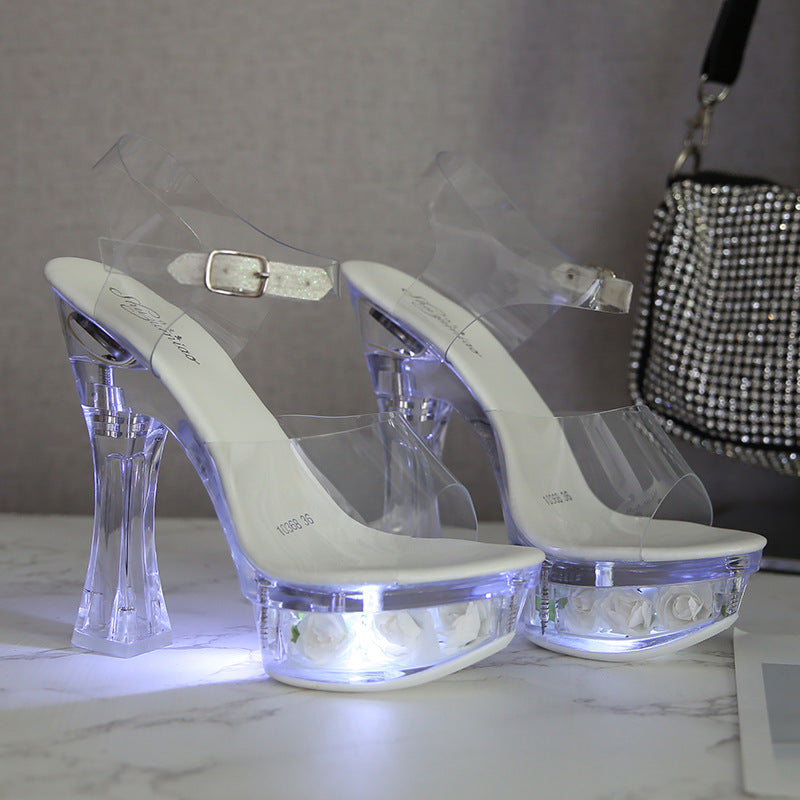 Sarah Express Transparent Floral Platform Party Sandals White