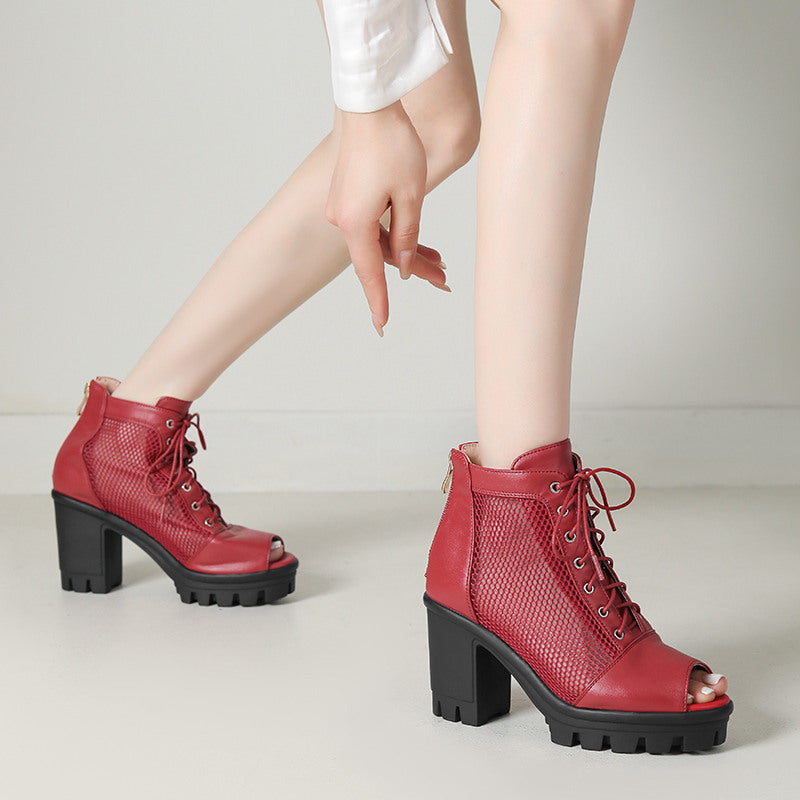 Sarah Express Mesh Peep Toe Chunky Heel Sandals